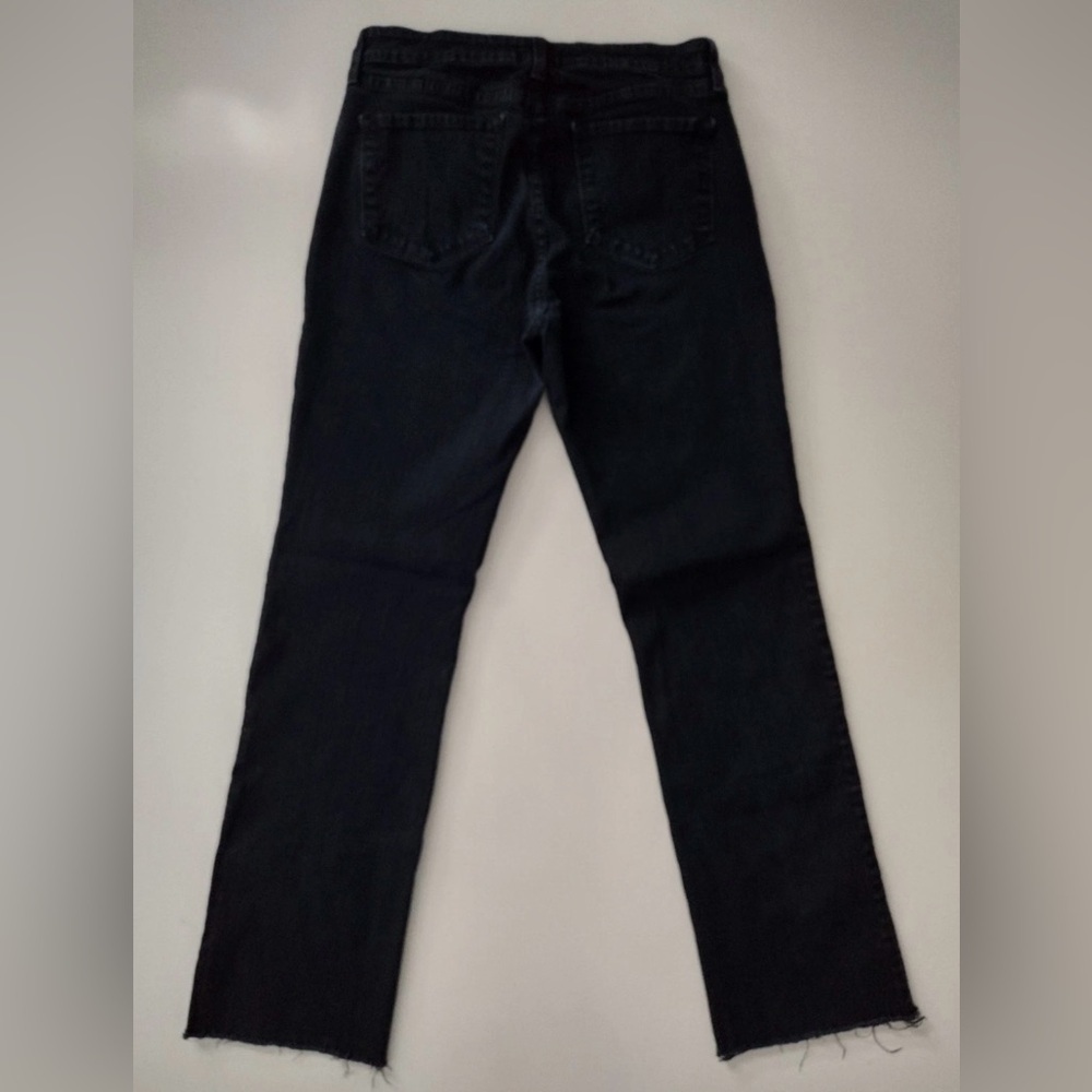 NYDJ Jeans Women's Size 10 Straight Stretch Black Denim Raw Hem 5 pocket - Picture 3 of 7